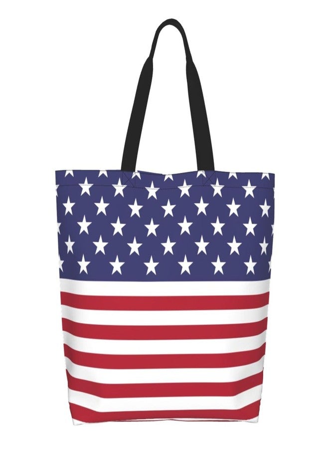 ASYG Cute American Flag Tote Bag for Women and Men Reusable Shoulder Bags for Gym, Shopping, Beach,Travel - Image 1